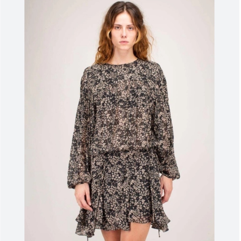 Isabel Marant Black Floral Long Sleeve Mini Dress